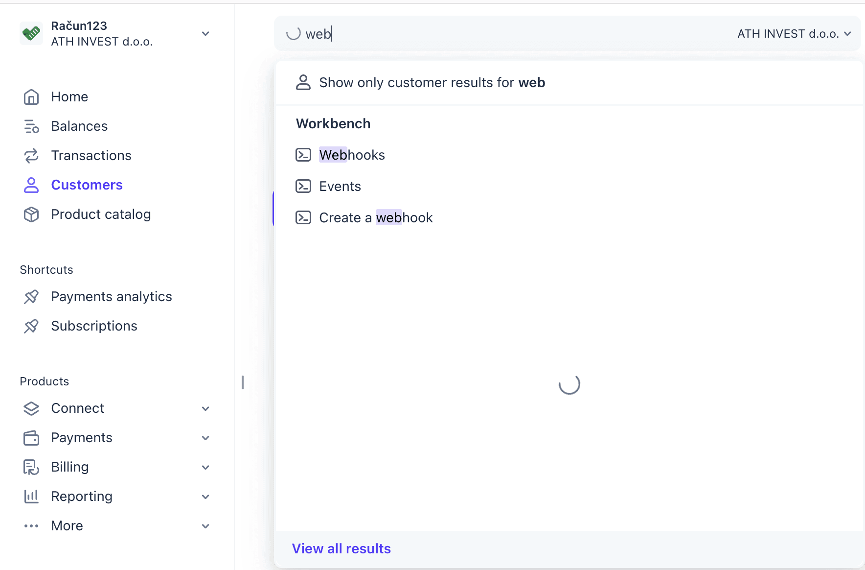 Iskanje webhooks v Stripe