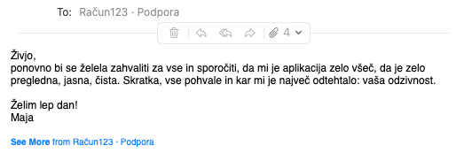 Mnenje uporabnice Račun123