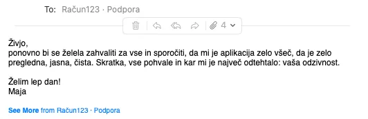 Mnenje uporabnice Račun123