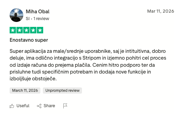 Trustpilot mnenje uporabnika Račun123