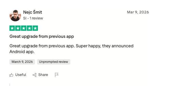 Trustpilot mnenje uporabnika Račun123