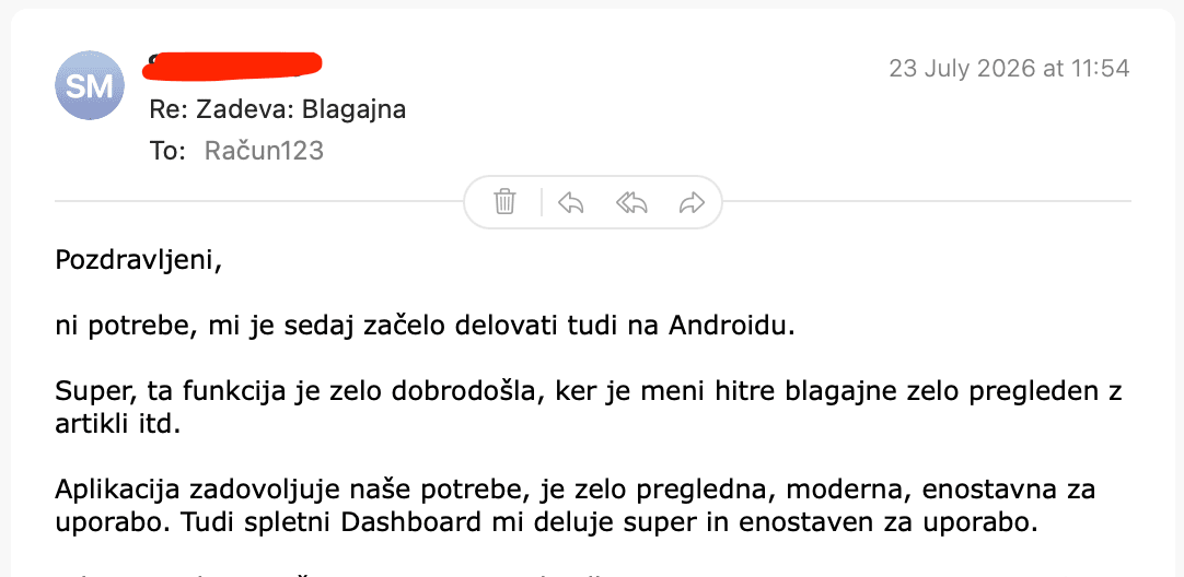 Mnenje uporabnika o aplikaciji Račun123