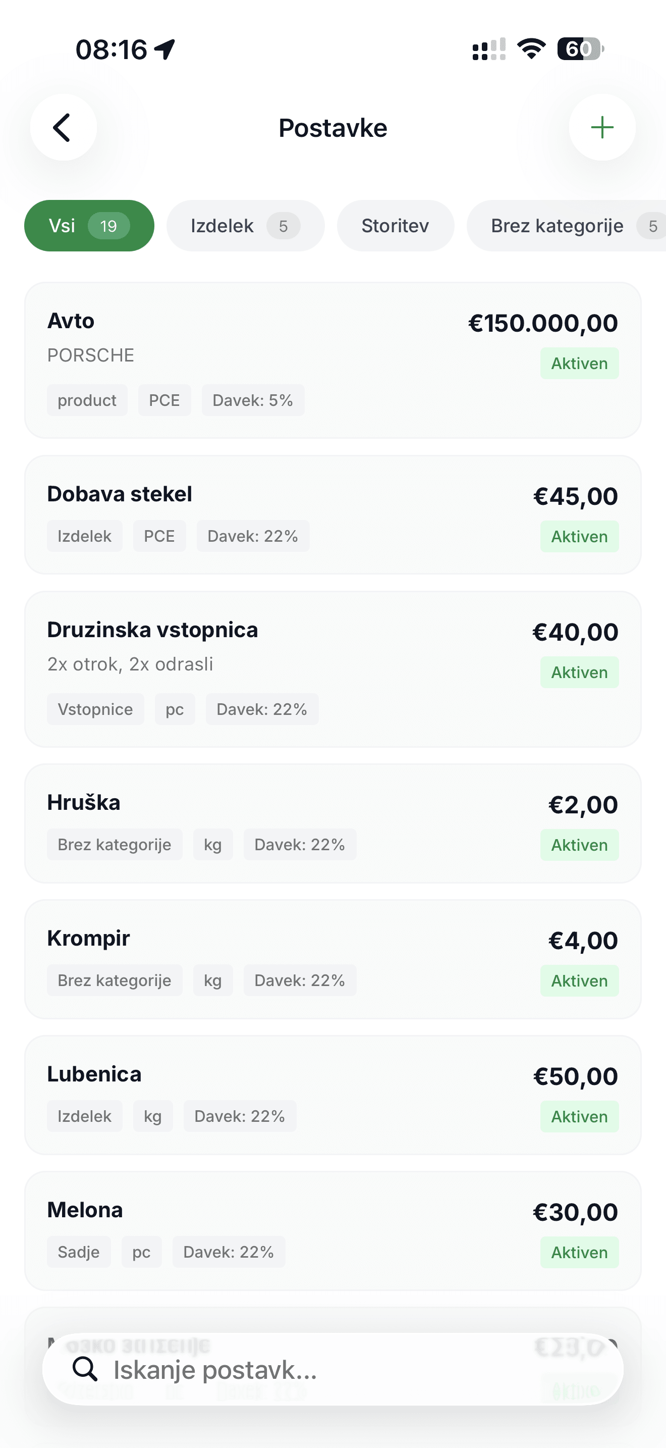 Upravljanje artiklov v mobilni POS blagajni Račun123