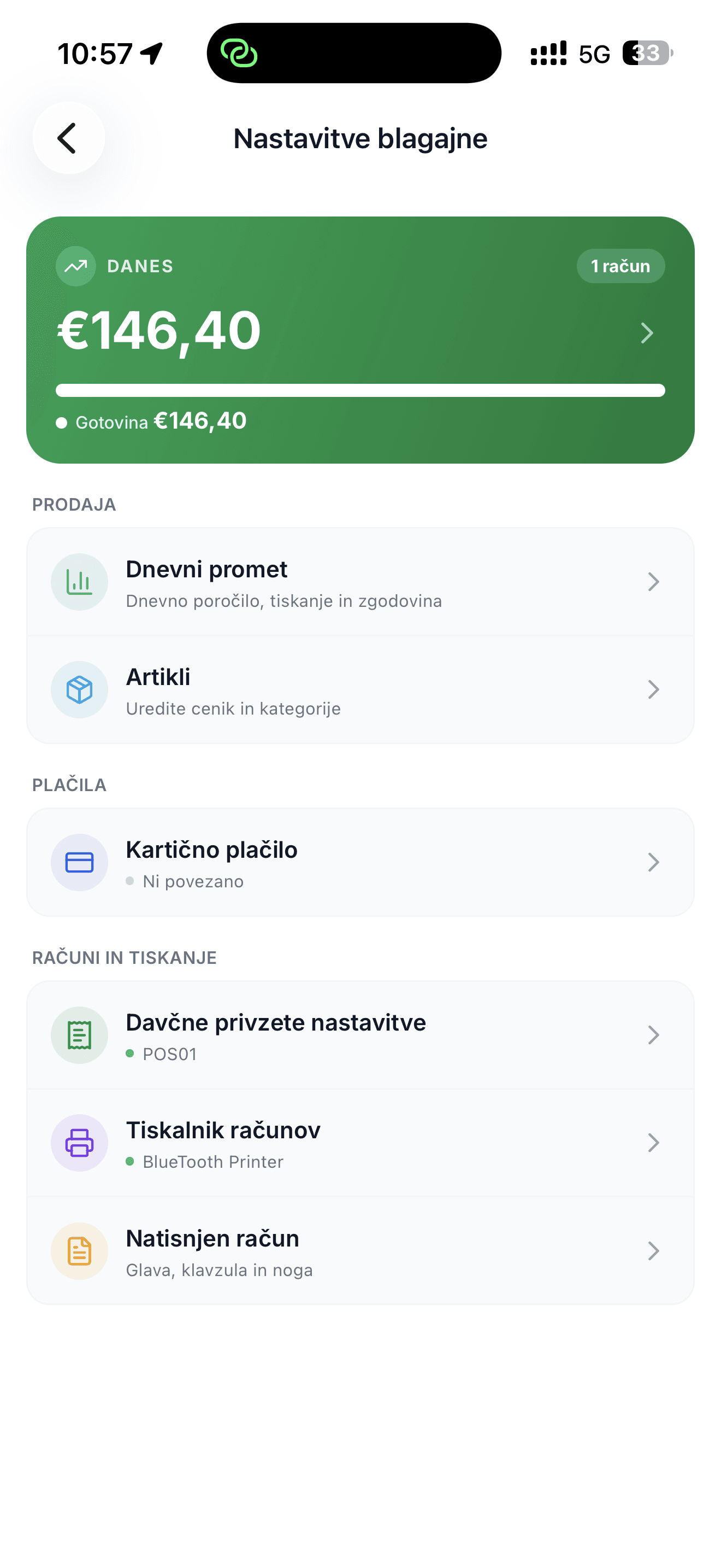 Mobilna POS blagajna Račun123 – nastavitve blagajne
